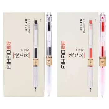 12шт AIHAO X97 Нажмите нейтральную ручку 0,5 мм Гелевая ручка Для Подписи Красными Чернилами Черные Чернила Школьные Канцелярские Принадлежности