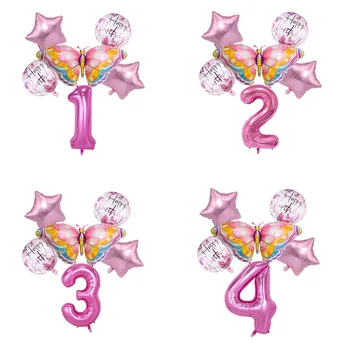 Набор воздушных шаров с бабочкой и цифрой 32 дюйма с Днем рождения, украшения для дня рождения девочек, принадлежности для душа ребенка