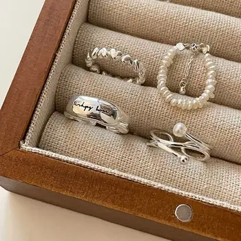 Минималистичные кольца на палец 925 пробы для женщин, пар, новые модные креативные Полые серебряные украшения с открытыми буквами жемчужного цвета