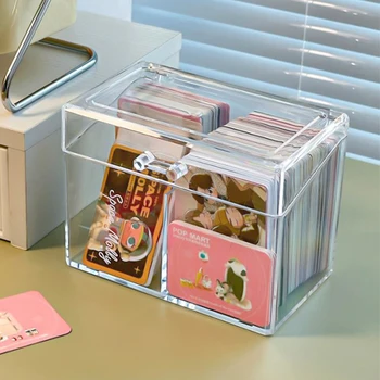 Прозрачный Акриловый Ящик Для Хранения Карточек Вмещает 400 Открыток размером 12x10,5 см, Футляр Для Карточек С 2 Отделениями Для Открыток /Фотографии