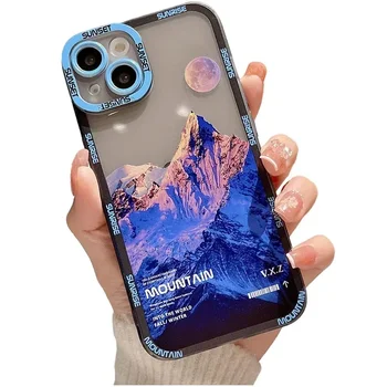 Для iPhone 13 12 11 Pro Max Art Снежный горный пейзаж, прозрачный чехол для телефона для iPhone X XS MAX XR, мягкий силиконовый прозрачный чехол