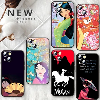 Чехол для телефона Disney Princess Mulan Для Apple iPhone 14 13 12 Mini 11 XS Pro Max X XR 8 7 6 Plus SE 2020 TPU Черный Funda