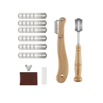 2 шт. Инструмент для нарезки ломтиков хлеба с деревянной ручкой, инструменты для нарезки теста с 30 шт. сменных лезвий для выпечки