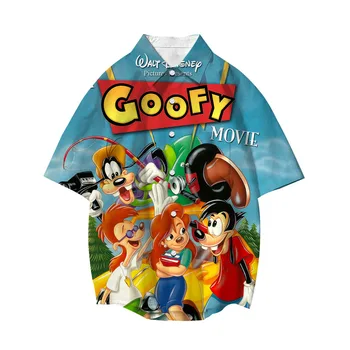 3D-рубашки Disney A Goofy Movie Для мальчиков и девочек с мультяшным отворотом, Короткий рукав, Повседневная свободная рубашка на пуговицах, Мужские и женские уличные топы