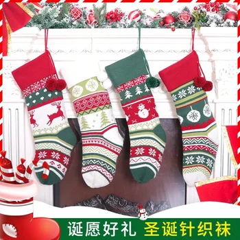 Украшение в канун Рождества Вязаный рождественский чулок, сумка для конфет, подвеска, подарочный пакет, украшение в виде рождественской елки, гетры для ног