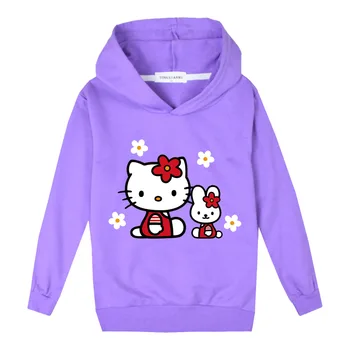 Детская одежда Hello Kitty, Новые продукты, повседневные топы с мультяшным принтом, спортивная толстовка из чистого хлопка для мальчиков, модный милый свитер для девочек,