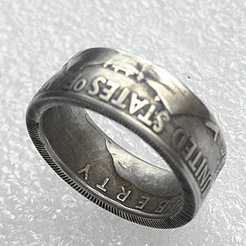 Кольцо с монетой в Полдоллара Франклина из медно-никелевого сплава ручной работы в американских размерах 6-14