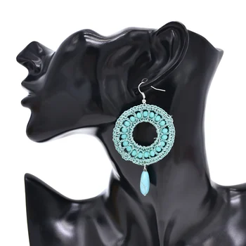 В магазине Bohojewelry Появились Новые Горячие женские модные серьги с синей круглой веревочной подвеской в богемном стиле в стиле ретро