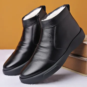 Обувь для мужчин, Зимняя новая модная хлопковая обувь, мужские плюшевые водонепроницаемые зимние ботинки из утолщенной кожи Zapatillas Hombre 2024