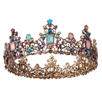Винтажная Королевская корона королевы в стиле барокко, Красочный Желейный кристалл, Горный хрусталь, Свадебная Тиара, Женский костюм, Свадебные аксессуары для волос