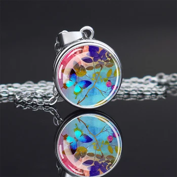 Ожерелье с бабочкой, разноцветная подвеска из сферического стекла в виде бабочки, аксессуары для одежды, художественные и великолепные подарки