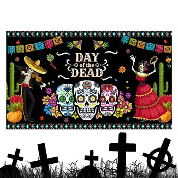 Баннер на фоне Дня мертвых, Мексиканский День мертвых, принадлежности для вечеринок, Многоразовый баннер на стену на Хэллоуин, украшение для спальни