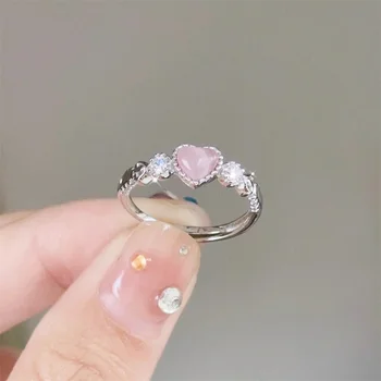 Розовое кольцо для влюбленной девушки, милый нишевый дизайн в форме сердца, женское модное розовое красивое подарочное регулируемое кольцо для пары.