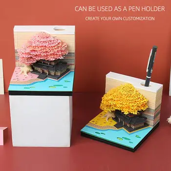 Omoshiroi Block 3D Блокнот для Заметок 190 Листов DIY Домик На Дереве 3D Мини Блокнот Светодиодные Фонари Бумага Для Заметок Креативные Наклейки Для Заметок Свадебные Подарки