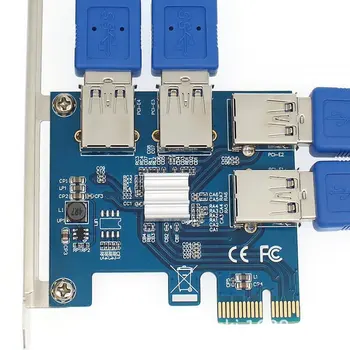Адаптер PCI-E к PCI-E 1 Поворот 4 Слота PCI-Express от 1x до 16x USB 3.0 Специальный Конвертер Riser Card PCIe для майнинга BTC Miner