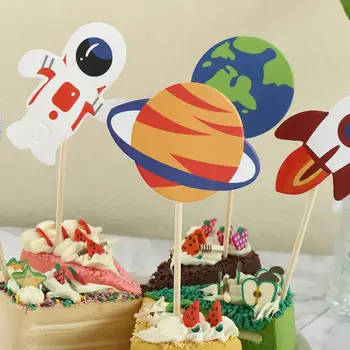 Дети Детский душ Планета Космическая Ракета Топперы для кексов Праздничные принадлежности Флаги для торта Украшение торта