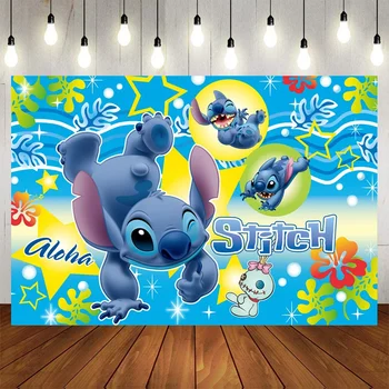Фон Disney Lilo Stitch Детское украшение для вечеринки с Днем рождения Фотографические фоновые украшения Баннер для душа ребенка