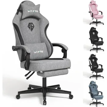Игровые стулья для взрослых с подставкой для ног-Компьютерное Эргономичное кресло для видеоигр-Поворотная спинка и сиденье регулируются по высоте.