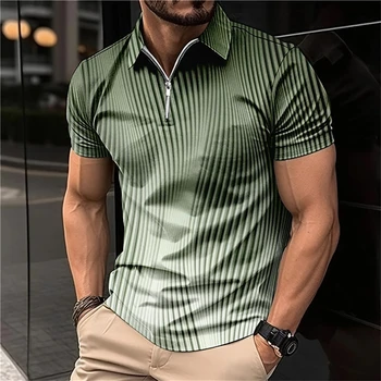 Простые мужские рубашки поло на молнии, футболка для гольфа с принтом, летние модные повседневные топы с короткими рукавами, Свободная рубашка поло оверсайз