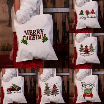 Сумка-тоут для покупок Merry Christmas, женские многоразовые холщовые сумки, повседневная тканевая женская рождественская сумка для покупок, Рождественский подарок 2020