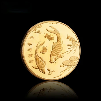 Денежная Медаль Для Хранения Золотых и Серебряных Монет, Тисненый Металлический Значок Для Рукоделия, Подарок Китайцам, Много Рыбы Каждый Год, Памятная Монета