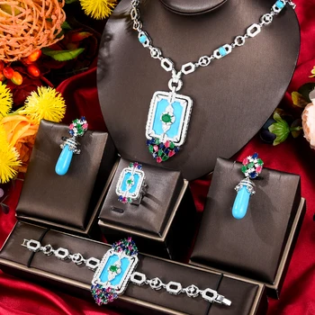 GODKI Новая мода Бирюзовый ОАЭ Дубай Свадебный ювелирный набор для женщин Свадебная вечеринка Нигерийское Африканское ожерелье Набор сережек