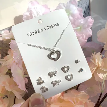 Корейская версия жемчужного ожерелья в форме сердца из четырехлистного клевера, посеребренного 925 пробы, женские серьги-недельки, цепочка для ключиц, комбинация