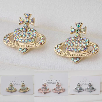 Модные серьги Saturn Planet Crystal Серьга в форме сердца Ювелирные изделия из розового золота и серебра