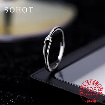 INS Регулируемое кольцо из настоящего стерлингового серебра 925 пробы Для модных женщин, Классические изысканные ювелирные изделия, Минималистичная геометрическая бижутерия