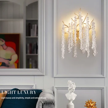 Современные светодиодные настенные светильники Crystal G9, ветви вишни, бра для гостиной, спальни, столовой, Золотого алюминиевого дизайна в стиле арт-деко