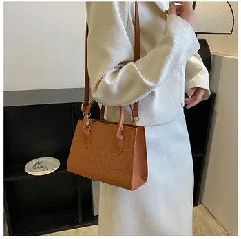 Классическая простая женская сумка, модная квадратная маленькая сумочка, Винтажная женская сумка через плечо с каменным узором, Новая модная усовершенствованная сумка через плечо