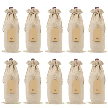 Сумки для вина из мешковины, сумки на завязках, одноразовые крышки для винных бутылок многоразового использования с веревками и бирками (10 шт.)