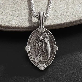 Ретро ожерелье с медалью Океанской Русалки, подходящее для мужчин и женщин, Персонализированный кулон, скандинавские украшения на удачу