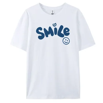 Мужская повседневная футболка Smile с короткими рукавами из 100% хлопка, футболки с модным принтом oversize