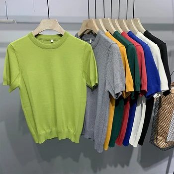 Брендовая одежда 2023, мужская летняя повседневная трикотажная футболка, мужские облегающие трикотажные рубашки с круглым вырезом, растянутая футболка Homme F66