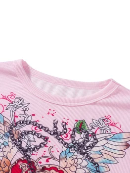 Женские винтажные футболки Kimydreama с длинным рукавом и круглым вырезом с графическим принтом, повседневные укороченные топы, весна-осень, приталенная блузка