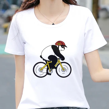 2019 Новая футболка с принтом милых животных на велосипеде, женская мода Harajuku, футболка с коротким рукавом, белая футболка с тонким разрезом, топы, одежда