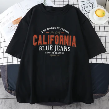 Калифорнийские синие джинсы, хлопковая футболка ручной работы, мужская модная винтажная повседневная одежда, Трендовый мужской шарф с круглым вырезом и коротким рукавом
