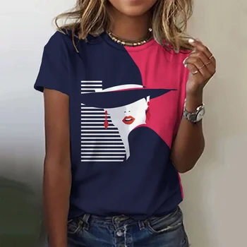 Модная футболка с принтом, летний женский повседневный универсальный женский пуловер свободного кроя, роскошный топ с круглым вырезом и открытым лицом
