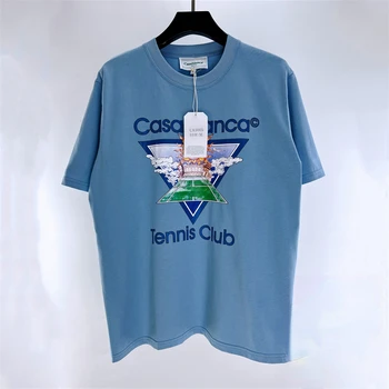 Хорошее качество 2023ss, модная футболка для теннисного клуба Casablanca, мужская футболка с принтом солнца 1: 1, женская винтажная футболка, мужская одежда
