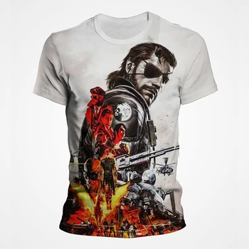 Однотонная футболка MGS Metal Gear, летняя футболка с модным принтом, мужские топы, уличная одежда, женская повседневная винтажная одежда большого размера с коротким рукавом