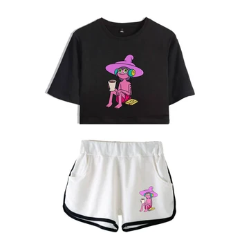 Удобный комплект из двух предметов с принтом Midnight Gospel с сексуальными шортами + милая футболка, милые спортивные костюмы для девочек с пупком от росы.