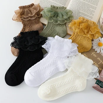 Летние носки для девочек, Детские Носки с рюшами, милые детские дизайнерские хлопчатобумажные носки с оборками, белые, черные, кружевные Детские носки от 1 до 10 лет