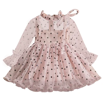 Детское платье принцессы в горошек для девочек 2-7 лет, весна-осень, элегантное платье для вечеринки в честь дня рождения с длинным рукавом, детская повседневная одежда