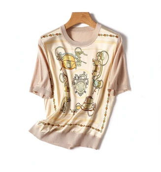 трикотажные футболки с принтом сзади, женские летние винтажные трикотажные футболки, женские летние вязаные топы