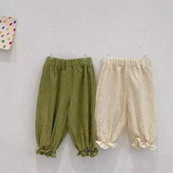 2023 Летние Детские брюки в корейском стиле Длинные хлопковые Модные Новые Красивые шаровары Однотонные Простые повседневные для девочек