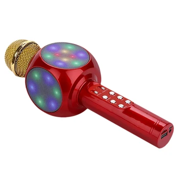 Лучшие предложения Детский микрофон Ручной Bluetooth-микрофон Динамик Караоке-машина со светодиодными танцевальными огнями