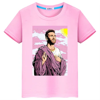 Детская футболка с принтом Месси, летние повседневные топы с короткими рукавами для мальчиков и девочек, розовая детская одежда
