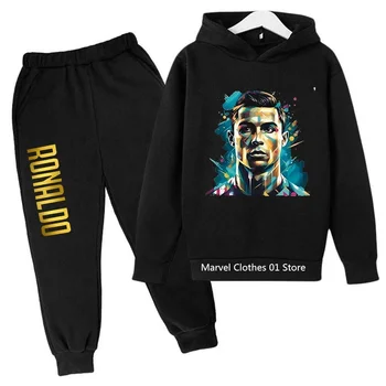 Комплект толстовки с капюшоном Ronaldo, детская одежда, одежда для мальчиков и девочек, детский спортивный костюм, осенняя толстовка, брюки, комплект из 2 предметов