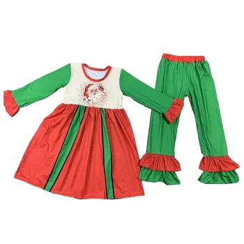 Детская рождественская зимняя одежда для маленьких девочек, комплекты с длинными рукавами для девочек, костюмы с длинными рукавами Санта-Клауса